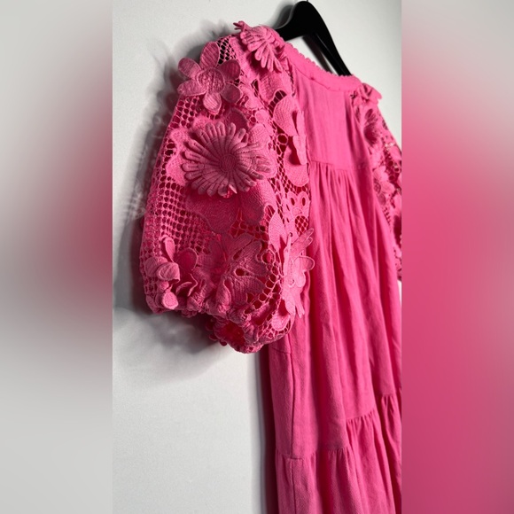 Umgee‎ Bright Pink Babydoll Barbie core Summer Embroidered Dress Size Small - Picture 3 of 6